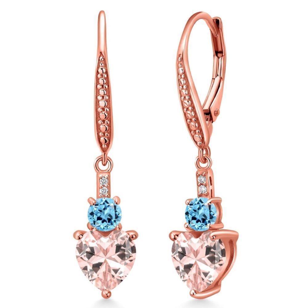 18K Rose Gold 3.24 Cttw Peach Morganite and Swiss Blue Topaz Heart Earrings